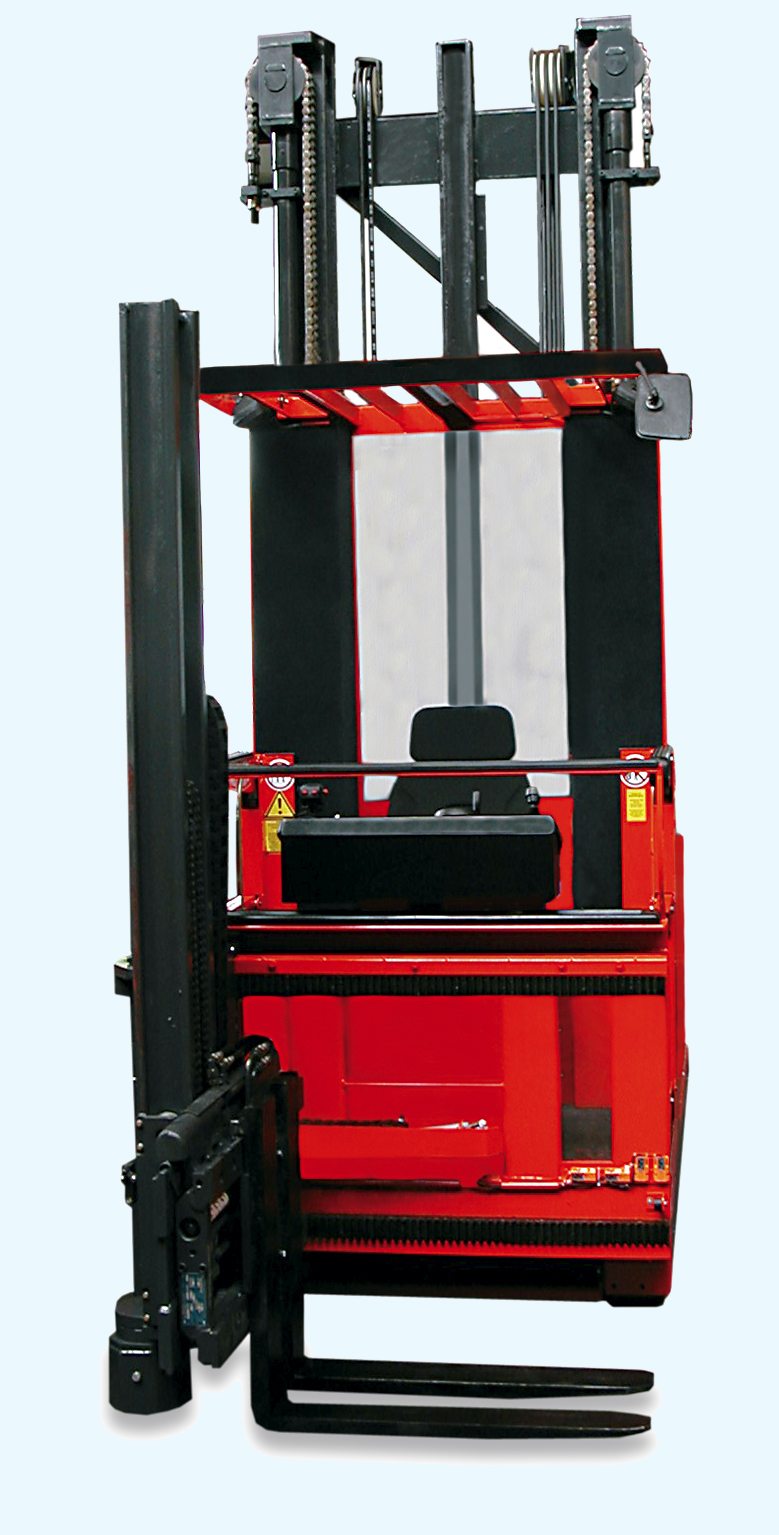 Narrow chassis with cab and handler to suit load insertion